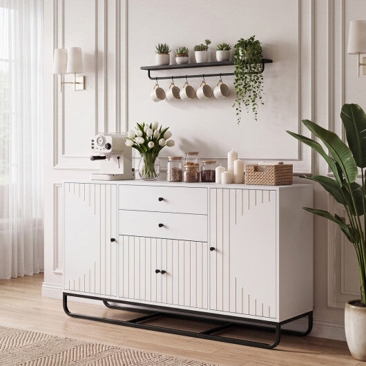 Modern Buffet Sideboard Cabinet w/ 2 Drawers & Adjustable Shelves for Dining Room-White W2B