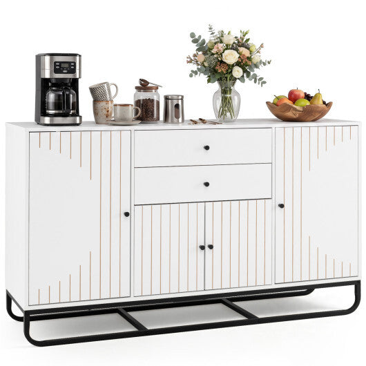 Modern Buffet Sideboard Cabinet w/ 2 Drawers & Adjustable Shelves for Dining Room-White W2B