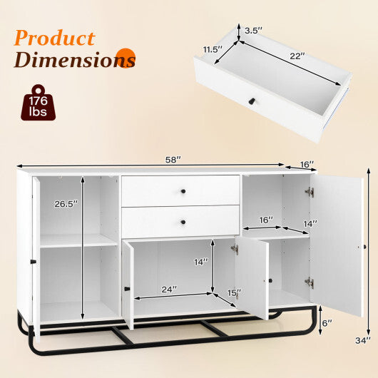 Modern Buffet Sideboard Cabinet w/ 2 Drawers & Adjustable Shelves for Dining Room-White W2B