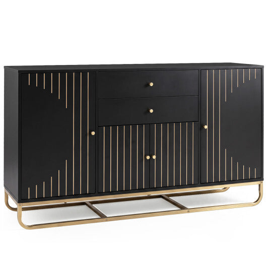 Modern Buffet Sideboard Cabinet w/ 2 Drawers & Adjustable Shelves for Dining Room-White W2B