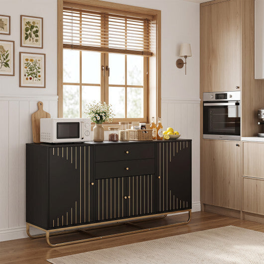 Modern Buffet Sideboard Cabinet w/ 2 Drawers & Adjustable Shelves for Dining Room-White W2B