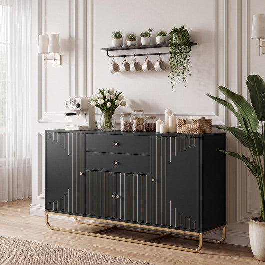 Modern Buffet Sideboard Cabinet w/ 2 Drawers & Adjustable Shelves for Dining Room-White W2B