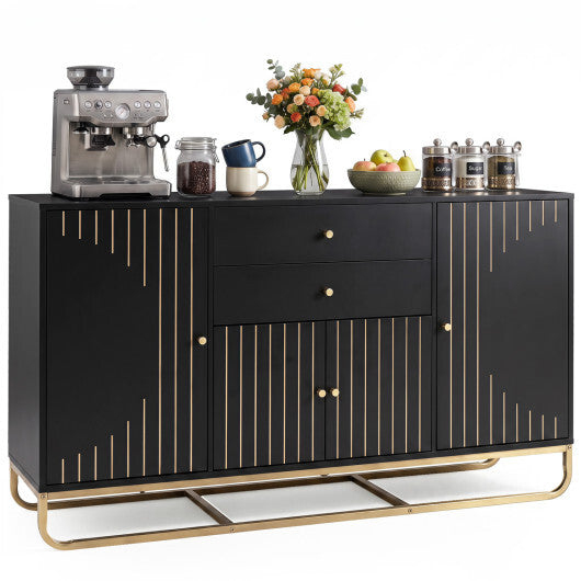Modern Buffet Sideboard Cabinet w/ 2 Drawers & Adjustable Shelves for Dining Room-White W2B