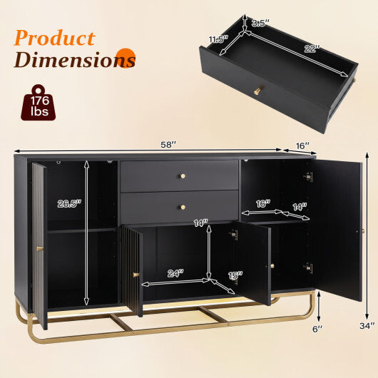 Modern Buffet Sideboard Cabinet w/ 2 Drawers & Adjustable Shelves for Dining Room-White W2B