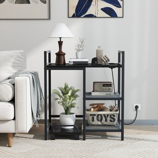 Printer Stand with Charging Station and Storage Shelves-Black