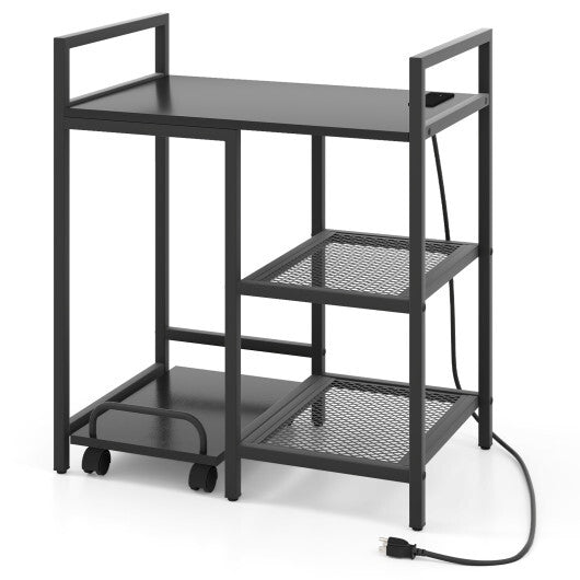 Printer Stand with Charging Station and Storage Shelves-Black