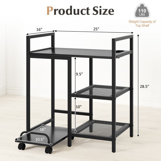 Printer Stand with Charging Station and Storage Shelves-Black