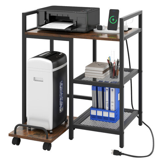 Printer Stand with Charging Station and Storage Shelves-Black