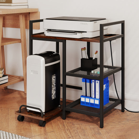 Printer Stand with Charging Station and Storage Shelves-Black