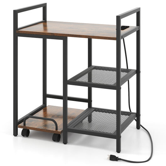 Printer Stand with Charging Station and Storage Shelves-Black