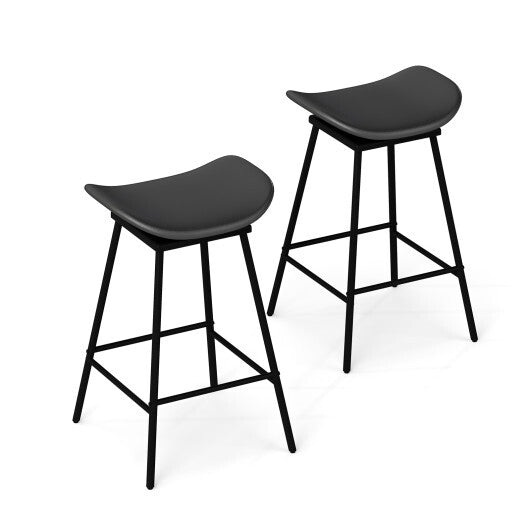 Set of 2 Swivel Barstools Faux Leather Upholstered Backless with Footrest-Brown