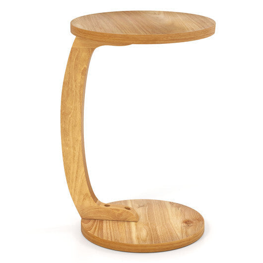 24 Inch Round C-shaped Side Table with Thickened Top and Sturdy Base W2B