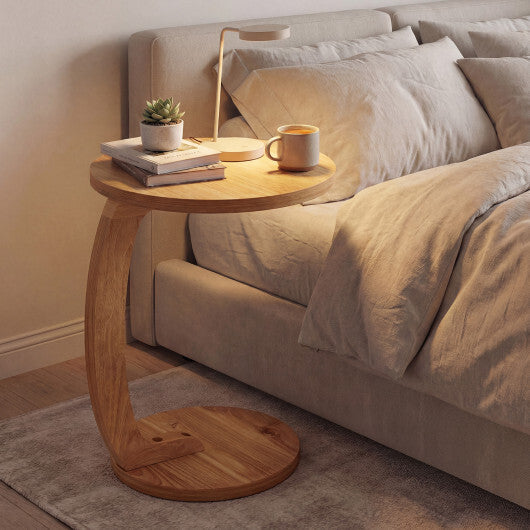 24 Inch Round C-shaped Side Table with Thickened Top and Sturdy Base W2B