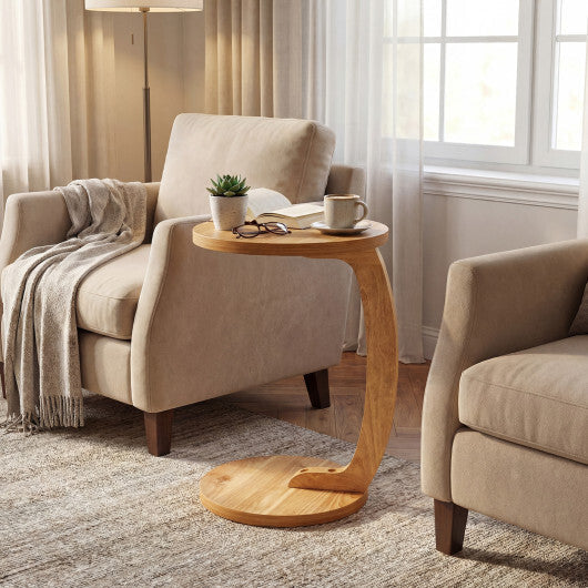 24 Inch Round C-shaped Side Table with Thickened Top and Sturdy Base W2B