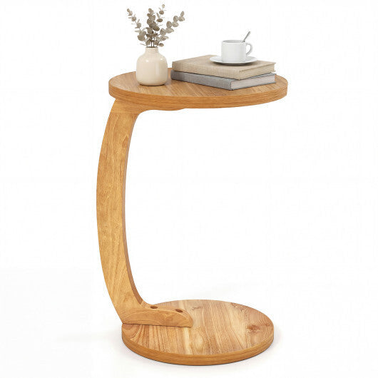24 Inch Round C-shaped Side Table with Thickened Top and Sturdy Base W2B