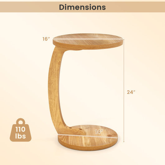 24 Inch Round C-shaped Side Table with Thickened Top and Sturdy Base W2B