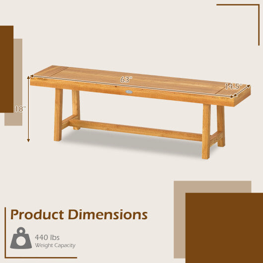 63 Inch Solid Wood Bench for up to 3 People W2B