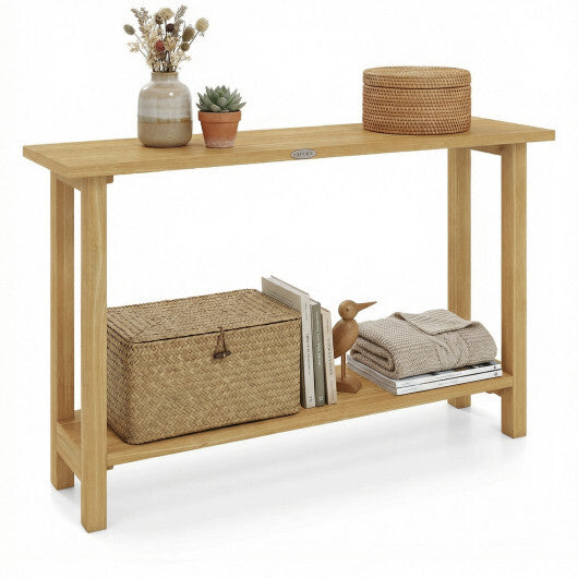 47 Inch Solid Wood Console Table with Teak Wood Frame and Storage Shelf W2B