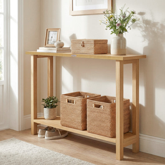 47 Inch Solid Wood Console Table with Teak Wood Frame and Storage Shelf W2B