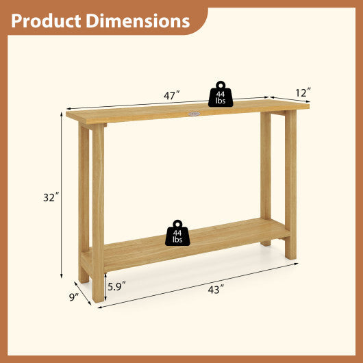47 Inch Solid Wood Console Table with Teak Wood Frame and Storage Shelf W2B