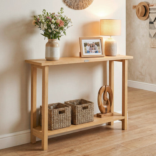 47 Inch Solid Wood Console Table with Teak Wood Frame and Storage Shelf W2B