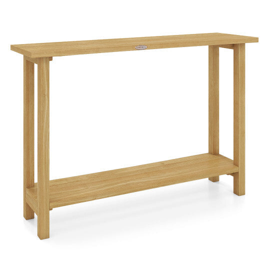 47 Inch Solid Wood Console Table with Teak Wood Frame and Storage Shelf W2B