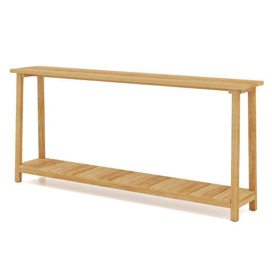 2-Tier Farmhouse Sofa Table with Teak Wood Frame and Storage Shelf W2B