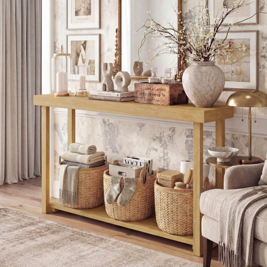 46 Inch Solid Wood Console Table 2-Tier Narrow Farmhouse Sofa Table W2B