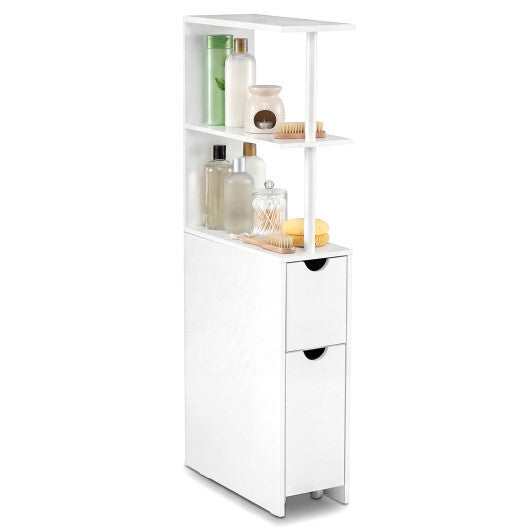 Slim Storage Freestanding Bathroom Cabinet with Open Shelves-White W2B