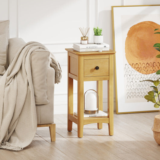 3-Tier Nightstand with Drawer and Open Storage Shelf-White W2B