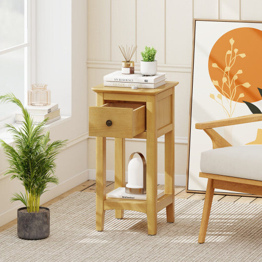 3-Tier Nightstand with Drawer and Open Storage Shelf-White W2B