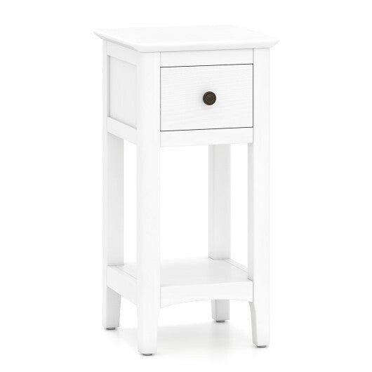 3-Tier Nightstand with Drawer and Open Storage Shelf-White W2B