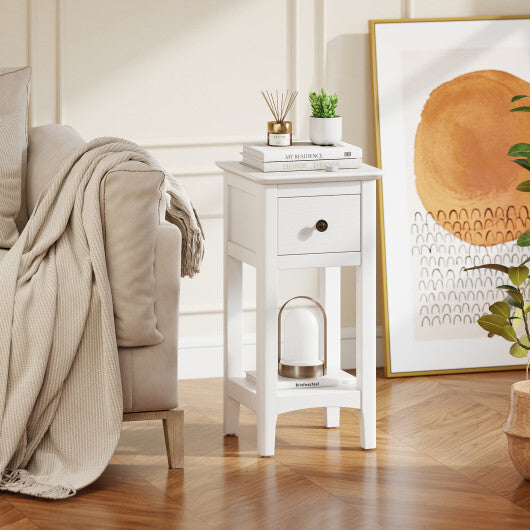 3-Tier Nightstand with Drawer and Open Storage Shelf-White W2B