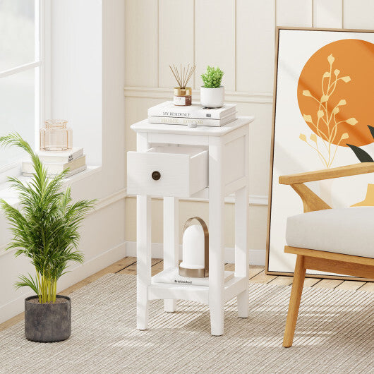 3-Tier Nightstand with Drawer and Open Storage Shelf-White W2B