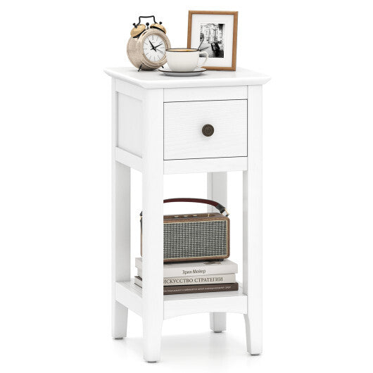 3-Tier Nightstand with Drawer and Open Storage Shelf-White W2B