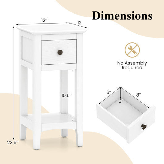 3-Tier Nightstand with Drawer and Open Storage Shelf-White W2B