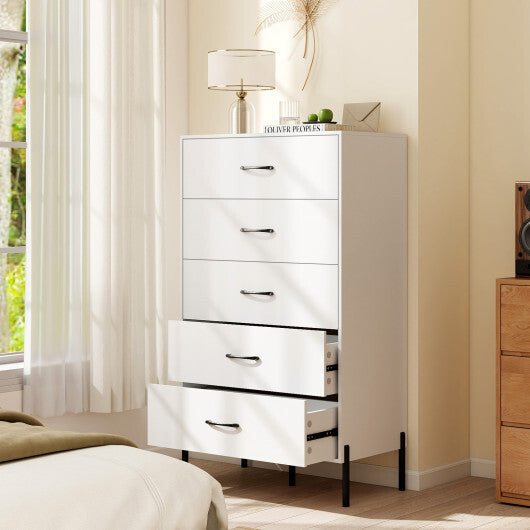5-Drawer Modern Tall Chest of Drawers with Metal Legs-White W2B