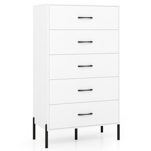 5-Drawer Modern Tall Chest of Drawers with Metal Legs-White W2B