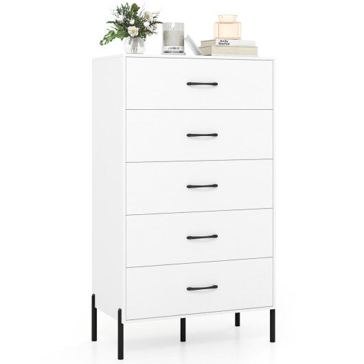 5-Drawer Modern Tall Chest of Drawers with Metal Legs-White W2B
