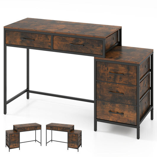 Computer Desk with 5 Drawers and Printer Stand for Bedroom and Small Spaces-Rustic Brown W2B