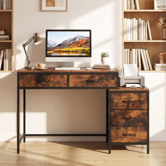 Computer Desk with 5 Drawers and Printer Stand for Bedroom and Small Spaces-Rustic Brown W2B