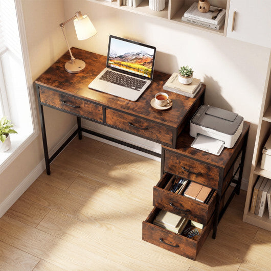 Computer Desk with 5 Drawers and Printer Stand for Bedroom and Small Spaces-Rustic Brown W2B