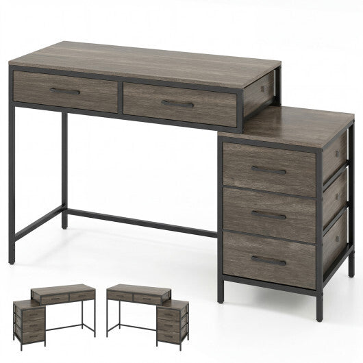 Computer Desk with 5 Drawers and Printer Stand for Bedroom and Small Spaces-Rustic Brown W2B