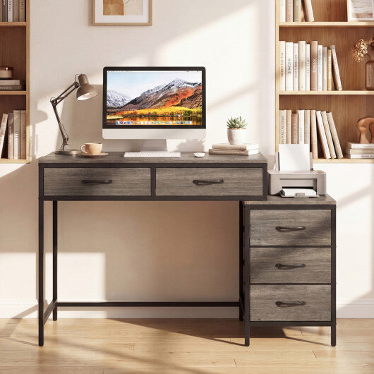 Computer Desk with 5 Drawers and Printer Stand for Bedroom and Small Spaces-Rustic Brown W2B