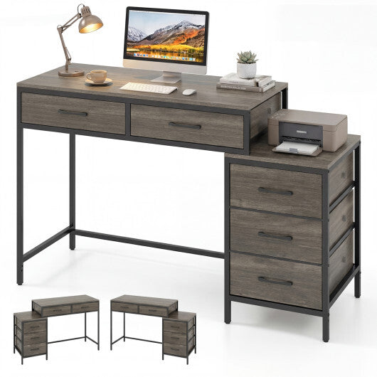 Computer Desk with 5 Drawers and Printer Stand for Bedroom and Small Spaces-Rustic Brown W2B