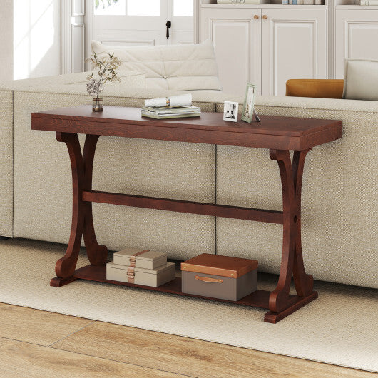 Narrow Console Table Vintage 52 Inch Long with Open Storage Shelf-Walnut W2B