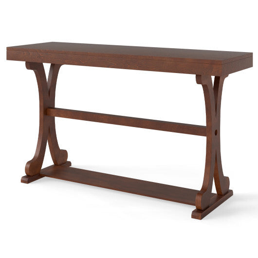 Narrow Console Table Vintage 52 Inch Long with Open Storage Shelf-Walnut W2B