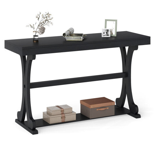 Narrow Console Table Vintage 52 Inch Long with Open Storage Shelf-Walnut W2B