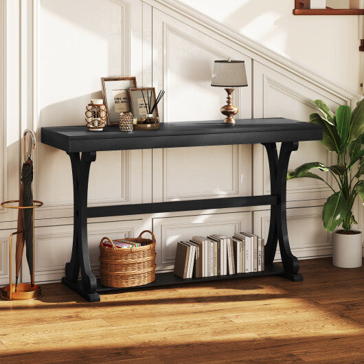 Narrow Console Table Vintage 52 Inch Long with Open Storage Shelf-Walnut W2B