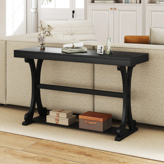Narrow Console Table Vintage 52 Inch Long with Open Storage Shelf-Walnut W2B
